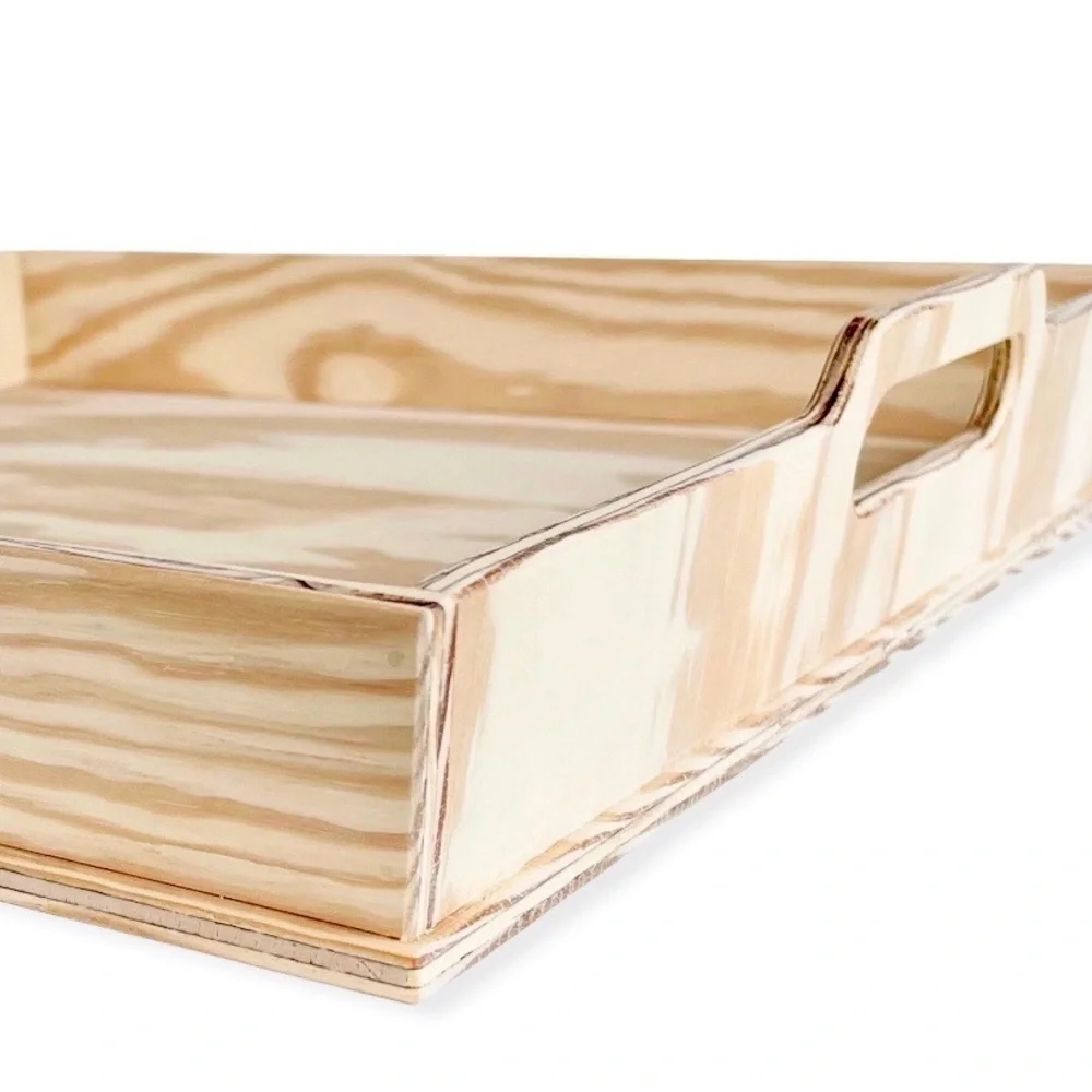 DIY Handmade Tray Pinewood Unfinished Handles Rectangular Rustic - Picture 2 of 14
